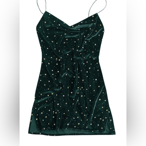 Dresses & Skirts - Women's Mini Stars Side Slit Velvet Cami Dress | Green & Gold - Size M